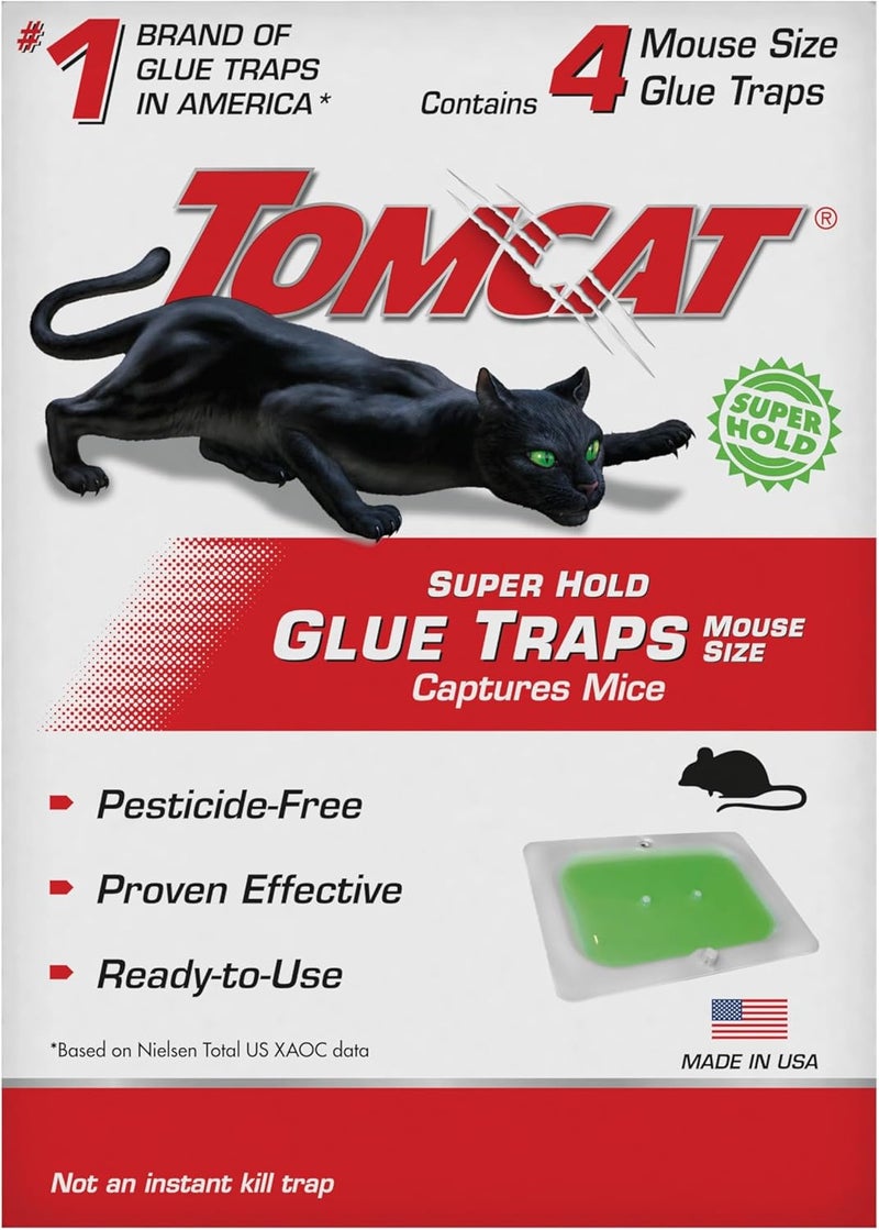 TOMCAT Super Hold Glue Traps Mouse Size for Mice, Cockroaches, Spiders, and Scorpions, Ready-To-Use, 4 Traps - Image 1